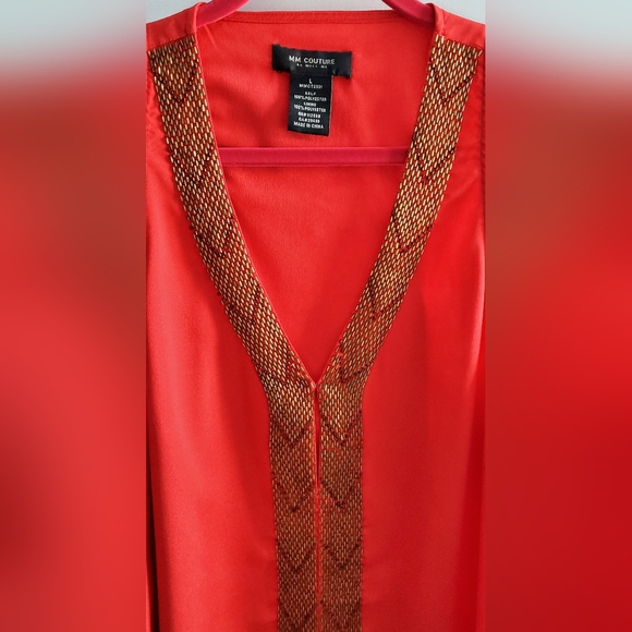Silk V Neck Top in Red and Gold - Picture 2 of 16